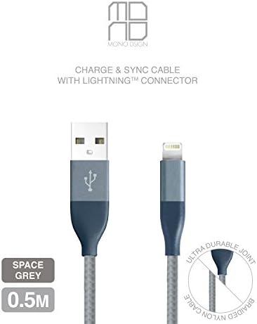 iPhone Charger, 1.64ft/0.5m extra Long Durable Nylon Braided iPhone Cable, Apple MFI Certified Lightning Charging Cable Cord, Lightning to USB Cable 8 Pin for iPhone, iPad, iPod [Space Gray]