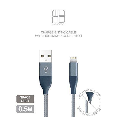 iPhone Charger, 1.64ft/0.5m extra Long Durable Nylon Braided iPhone Cable, Apple MFI Certified Lightning Charging Cable Cord, Lightning to USB Cable 8 Pin for iPhone, iPad, iPod [Space Gray]