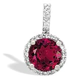 14K White Gold Round Created Ruby and Diamond Pendant