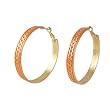 Goldtone Orange Chain Design 2" Hoop Earrings
