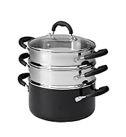 20cm Black Aluminium Non-Stick 3 Tier Steamer