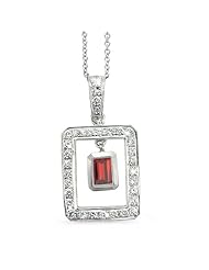 Twin Rectangular Shaped Diamond Pendant In 18K White Gold With A 0.80 ct. Genuine Garnet Center Stone.