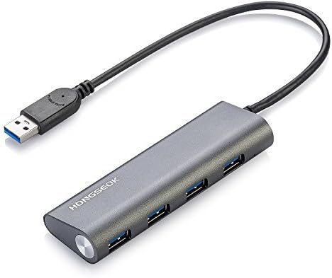 HONGSEOK Unibody Aluminum 4 Port USB 3.0 Hub Bulit in11" Cable Superspeed Data Transfer Rates Up tp 5Gbps for Apple iMac,MacBook Pro Air,Mac Mini and Windows PC,Linux PC,Laptop,Ultrabook