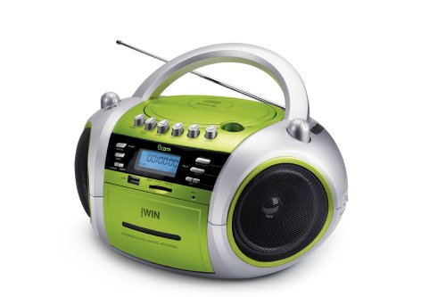 jWIN Portable MP3/CD Boombox with AM/FM Radio, Cassette Player and USB/SD/MMC (Green)