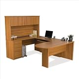 Bestar Embassy U-shape Wood Home Office Set with Hutch in Cappuccino Cherry
