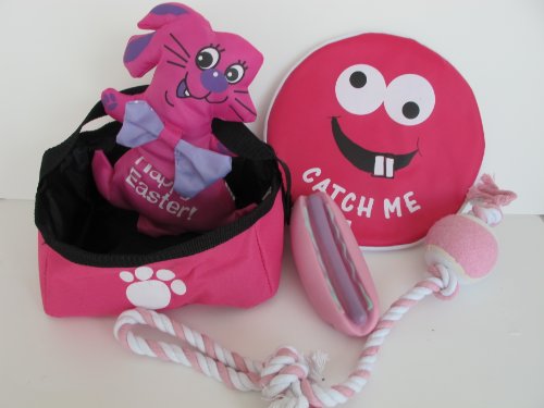 5 Piece Dog Easter Basket Gift Set - Beautiful Pink