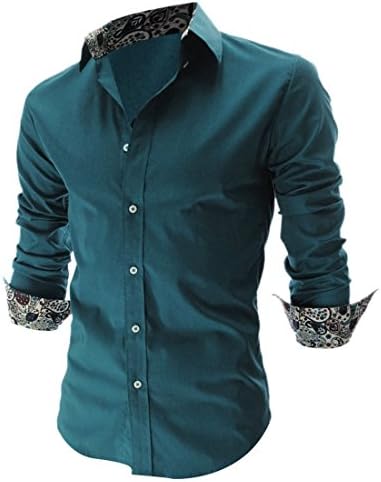 Vshop-2000 Men's Point Collar Long Sleeve Paisleys Shirt