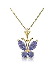 14k Solid Gold 18" Necklace with Tanzanite Butterfly Pendant