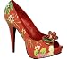 Women's Peep Toe Platform Pump With Ruffle Detail At Toe (Red Floral Print Fabric;9)