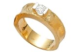 14K Yellow Gold Hand-Crafted Matte-Finish Band, Enhanced with a Tension-Set Solitaire Diamond.