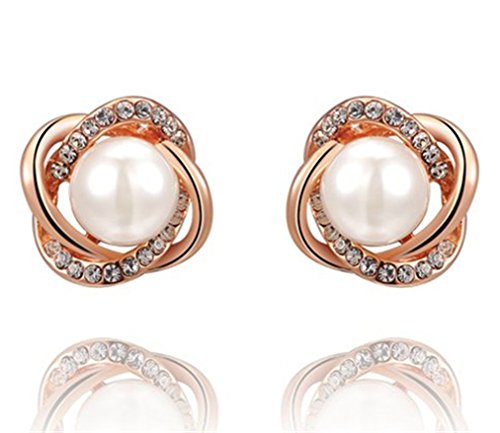 Flowers Rose Gold Pearl Earrings