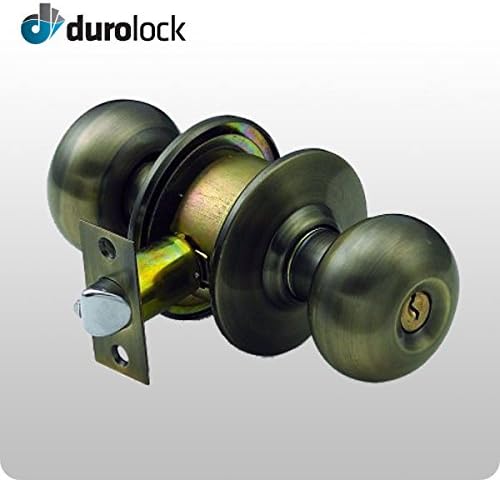 DuroLock Grade 3 Keyed Entry Knobset, Entrance, Kwikset KW1 Keyway, Antique Brass