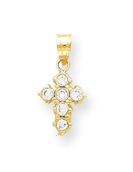 10k Yellow Gold Polished CZ Cross Charm. Metal Wt- 0.6g