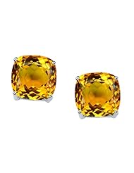 Tommaso Design (tm) 7mm Cushion Cut Genuine Citrine Earrings Studs in 14 kt White Gold