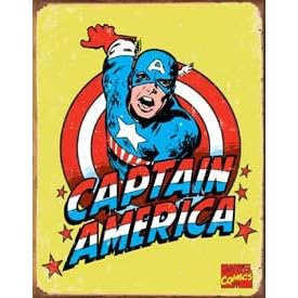 RETRO COMIC HEROES SIGN - VINTAGE CAPTAIN AMERICA - OFFICIALLY LICENSED STEEL METAL ADVERTISING WALL PLAQUE - 41CM X 32CM MARVEL COMICS