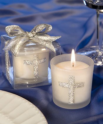 Silver Cross Themed Candle Favors, 72 On Sale