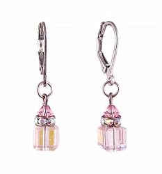 Earrings - E266 - Austrian Crystal Cube on Leverbacks ~ Rose AB Irridescent