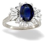 14K White Gold Genuine Oval Sapphire and Diamond Ring