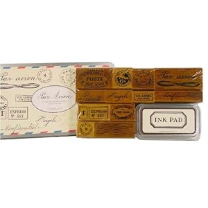 Vintage letters French themed stamps in tin with inkpad Cavallini