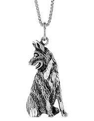 Sterling Silver German Shepherd Pendant, 1 1/16 inch Tall