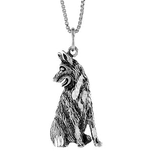 Sterling Silver 1 1/16 in. (27mm) Tall German Shepherd Pendant