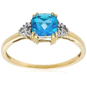 10k Yellow Gold, December Birthstone, Coated Blue Topaz and Diamond Ring, Size... by