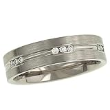 Mens 6mm Satin Band with Stripe and Diamonds .36cttw