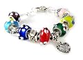 Springtime Lampwork Bead Charm Bracelet with Heart Dangle, Chain Opens so Beads CAN Be Changed and Is Compatible with Pandora, Biagi, Troll Beads