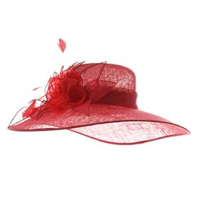 Large Brim Sinamay Bow Hat - Red W27S43E