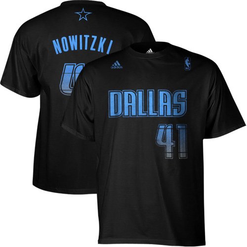 adidas Dirk Nowitzki Dallas Mavericks #41 Vibe Jersey Replica T-Shirt - Black (Medium)