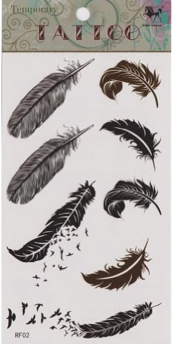 MagicPieces Temporary Tattoo Fake Tattoo Waterproof Non-toxic Tattoo Sticker with Black Feather and Swallow Pattern Size 3.06"X5.13" RF02 DP 0422