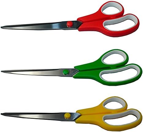 LeYu Life Scissors XL 9.5 Inch Precision Cut - 3 Pack of Shears - Red,Yellow,Green - Stainless Steel Blades-Multi Purpose:Kitchen/Office/Crafts/College -Paper/Rope/Fabric/Photos/etc.
