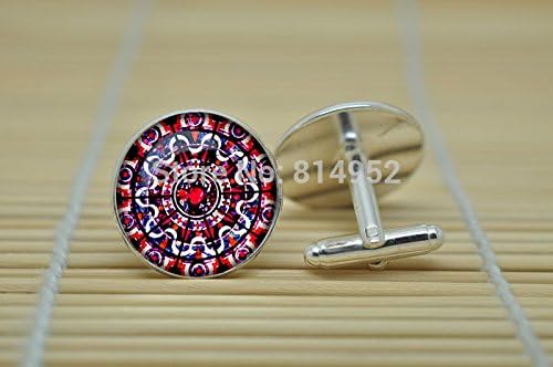 Pretty Lee Vintage Church Stained Jewelry Abstract Cufflinks In Silver Glass Cabochon Cuff Links C1222