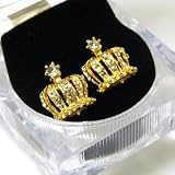 Gorgeous Gift Boxed Crystal Crown with Point Stud Earrings in ICE CUBE Box Gold Tone