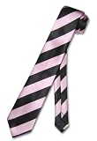 Skinny Narrow Neck Tie Pink Black Diagonal Stripes NeckTie