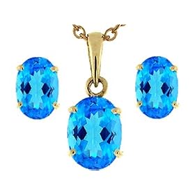 3.50 cts Genuine Blue Topaz Boxed Gift Set - 14kt White Gold LIFETIME... by Finejewelers