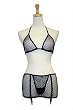 Exposed by Magic Silk Fishnet  Bra/Garter Skort/G-String Set, Lrg/Xl, Black