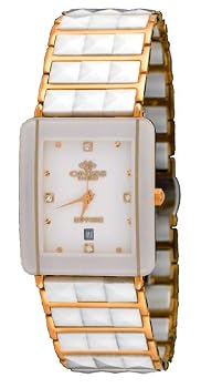 Oniss #ON318-MRG Men's Classic Rose Gold Trim Rectangular White Ceramic Watch