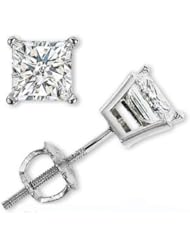 14k Solid Gold Princess Cut Diamond Earring Stud (1.00 ct .tw.)