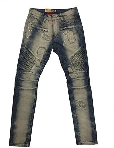 Square Zero Premium Monet Blue Skinny Moto Pants w/ Multi Zipper Trim & Rip Off Effect (34x33)