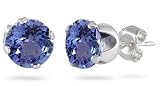 3.50 Carat Created 8MM Tanzanite Stud Earrings in .925 Sterling Silver