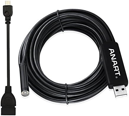 ANART® Waterproof 5M Snake Camera USB Endoscope Borescope Inspection Video Camera 7mm CMOS Sensor for Android OTG Laptop with Adjustable 6 Leds (Black)