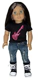 Black Knee-High Sneakers, Sequin Guitar Tee, and Distressed Jeans. Doll Clothes fit 18" American Girl Dolls.