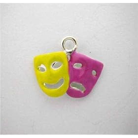 Buy Silver Enamel Pink Yellow THEATER MASK CHARM by SilverSpeck.com