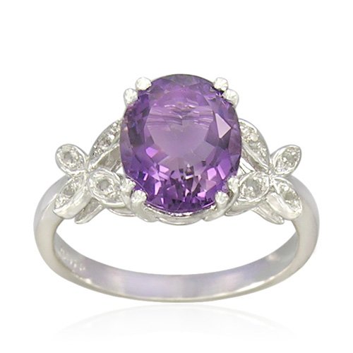 Sterling Silver Oval-Shaped Amethyst Ring, Size 7