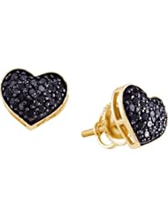 14K Yellow Gold 0.41CT Black Diamond Heart Earrings