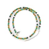 Sterling Silver Turquoise, Amber & Garnet Beaded Necklace by Sajen, 18"
