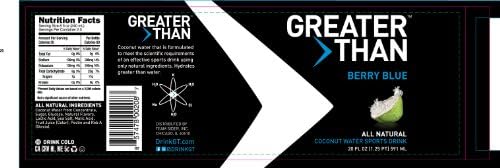 Greater Than Coconut Water Sports Drink, Berry Blue Flavor, 20 Ounce Bottles (Pack of 12)