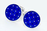Handmade sterling silver cufflinks with translucent blue hand enameling with presentation box. Crafted in England