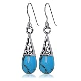 Cute Sterling Silver Reconstituted Turquoise Fish Hook 1.5 Long Dangle Earrings